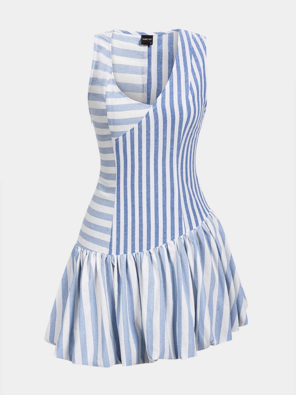 Striped Blue & White Sleeveless Mini Dress